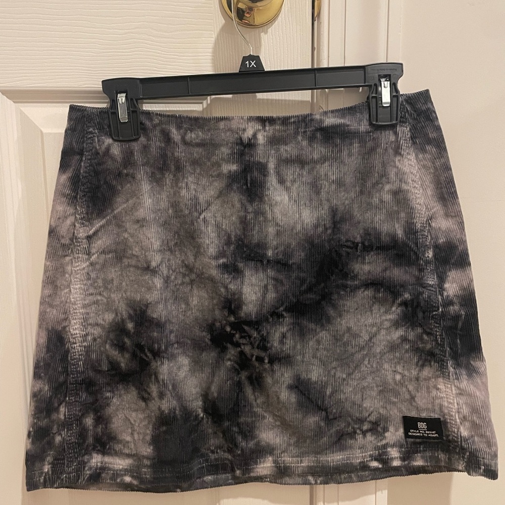 BDG Corduroy Black and Gray Tie-Dye Mini Skirt